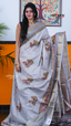Grey Dola Silk Saree with Kalamkari Art Prints | Wedding Ethnic Wear Saree | Vayyaarie Sarees
