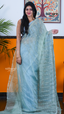 Sea Green Chiffon Saree with Kalamkari Art Prints | Cultural Celebration Saree | Vayyaarie Sarees