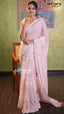Pastel Pink Linen Saree with Floral Prints | Lightweight Elegant Linen Saree | Vayyaarie Sarees