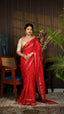 Red Checked Saree with Golden Zari Border