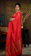 Red Checked Saree with Golden Zari Border