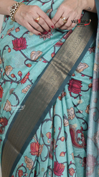 Sea Green Dola Silk Saree with Kalamkari Art Prints | Elegant Wedding Wear Saree | Vayyaarie Sarees