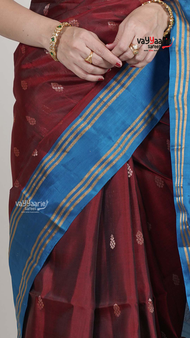 Maroon Pattu Saree with Kalamkari Art Prints | Special Gathering Saree | Vayyaarie Sarees Main Image