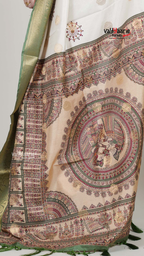 Cream Dola Silk Saree with Kalamkari Art Prints | Classic Ethnic Wear Saree | Vayyaarie Sarees
