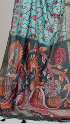 Sea Green Dola Silk Saree with Kalamkari Art Prints | Elegant Wedding Wear Saree | Vayyaarie Sarees
