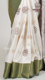 Cream Dola Silk Saree with Kalamkari Art Prints | Classic Ethnic Wear Saree | Vayyaarie Sarees