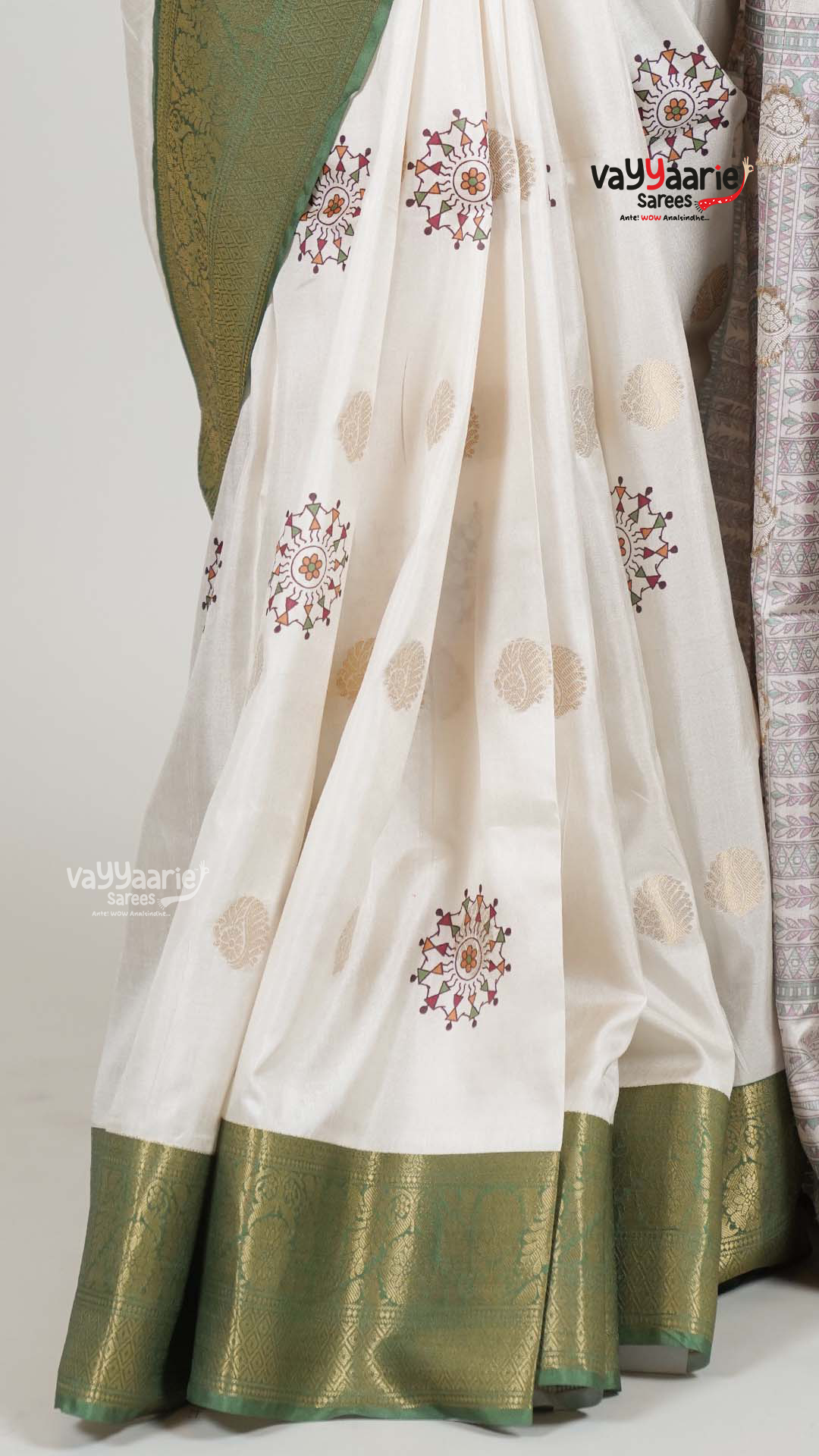 Cream Dola Silk Saree with Kalamkari Art Prints | Classic Ethnic Wear Saree | Vayyaarie Sarees