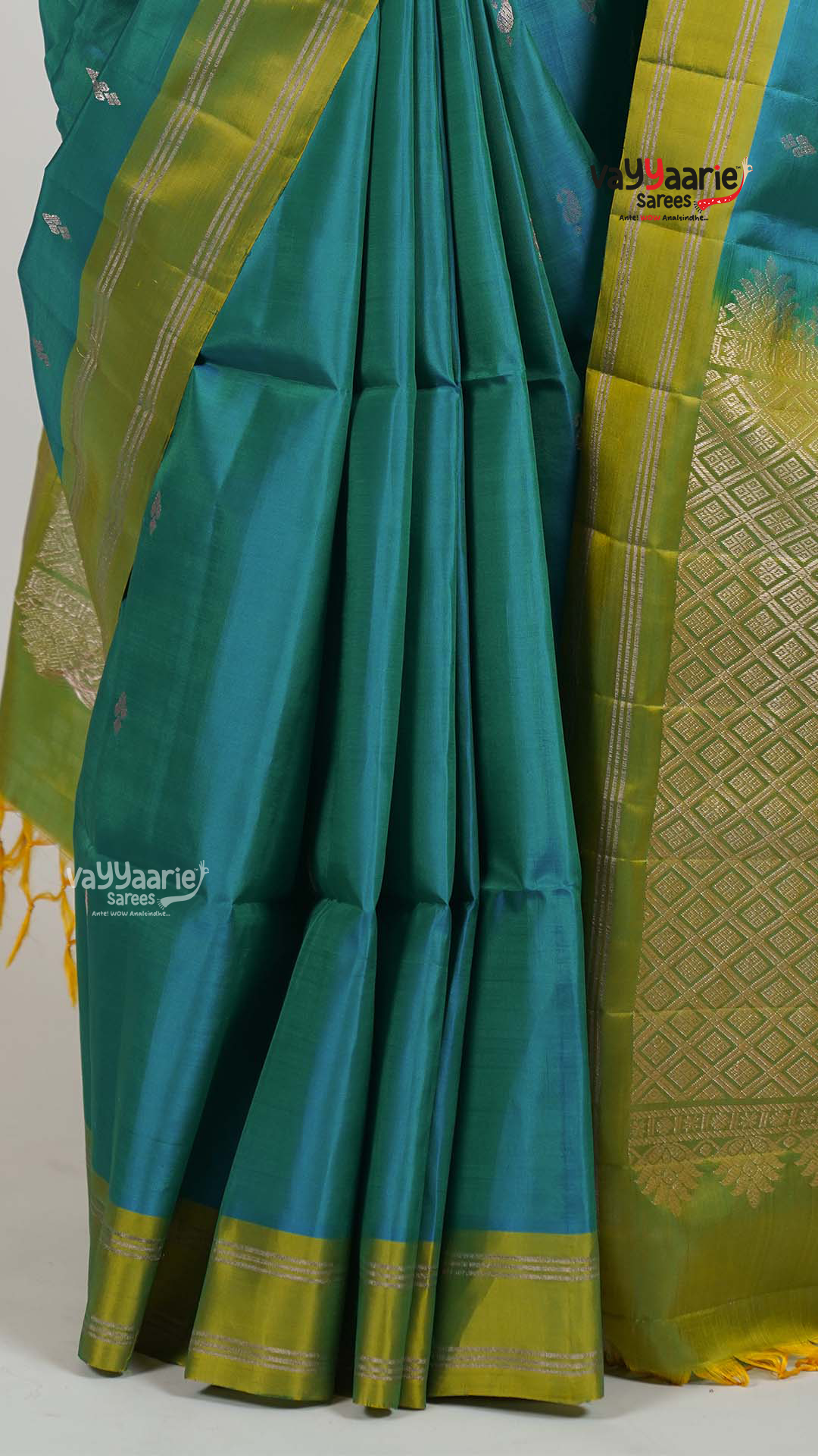 Rama Green Pattu Saree with Kalamkari Art Prints | Classic Ethnic Wear Saree | Vayyaarie Sarees