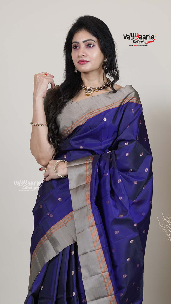 Violet Pattu Saree with Kalamkari Art Prints | Graceful Festive Wear Saree | Vayyaarie Sarees Main Image
