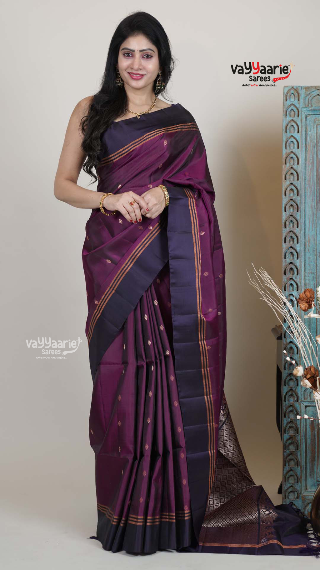 Wine Pattu Saree with Kalamkari Art Prints | Traditional Celebration Saree | Vayyaarie Sarees