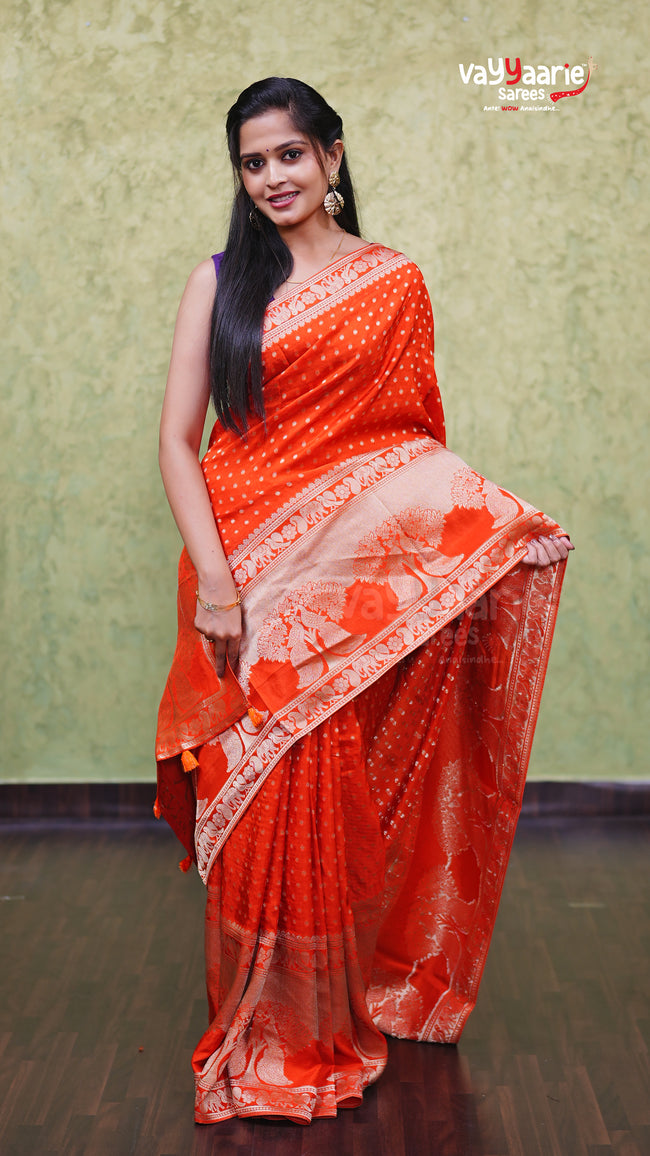 Orange Dola Silk Fancy Saree Collection Main Image