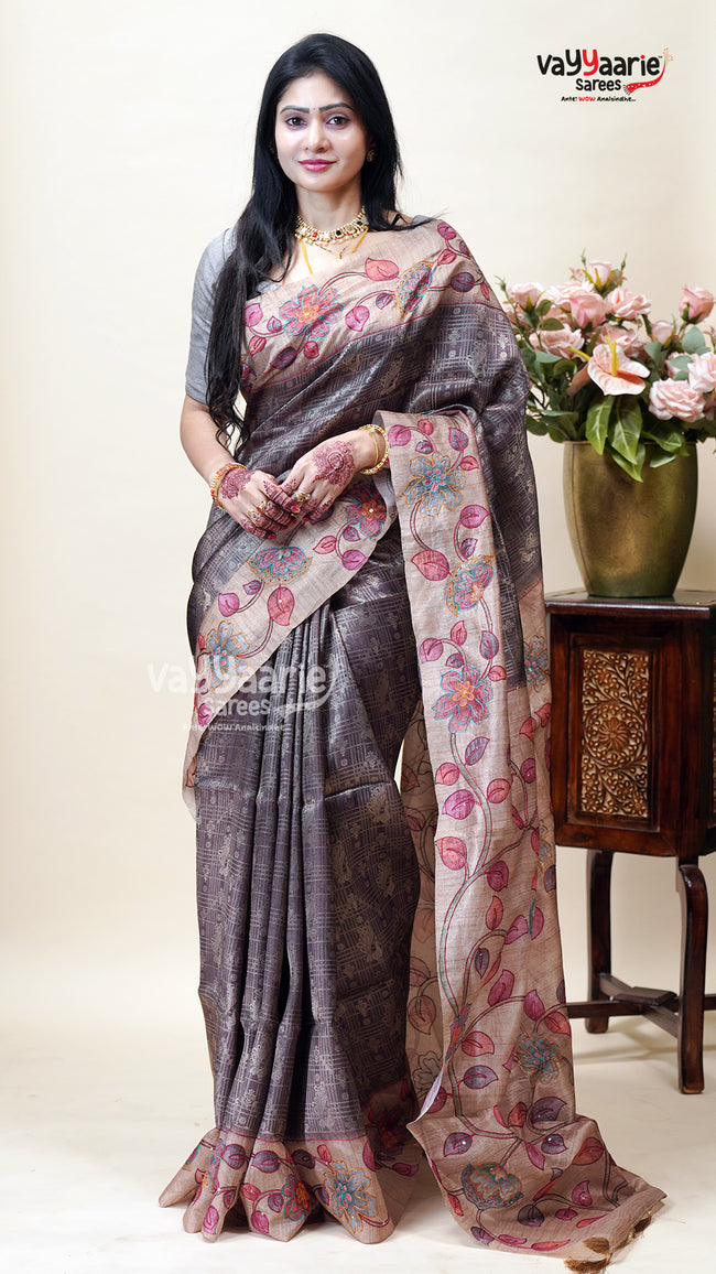 Multicolour Tusser Saree for Puja and Gifting Hover Image