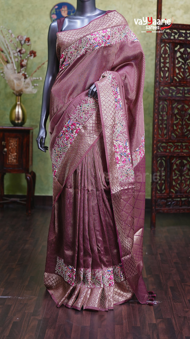 Wine Tissue Fancy Saree for Festive Wear Main Image