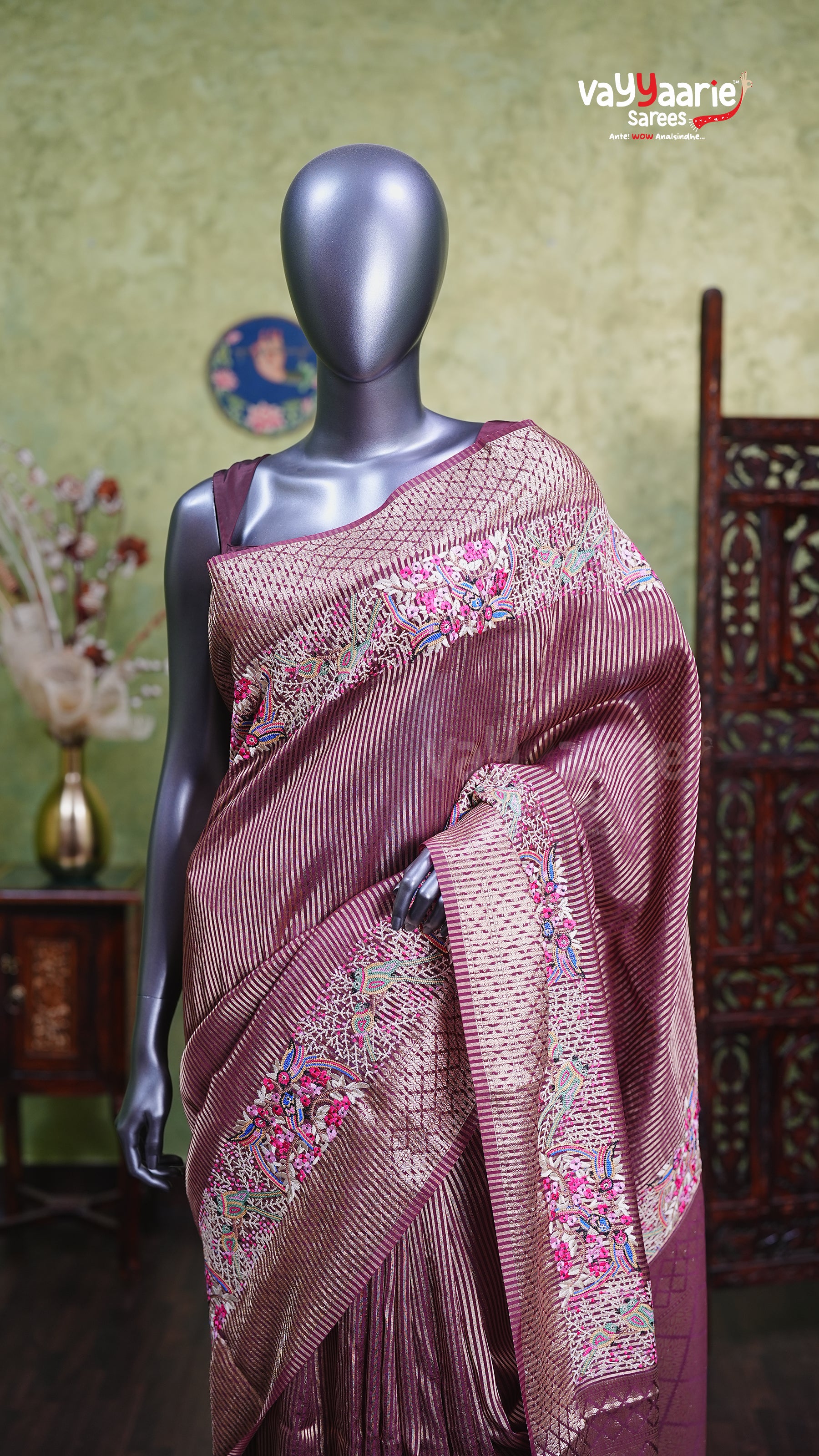 Wine Tissue Fancy Saree for Festive Wear