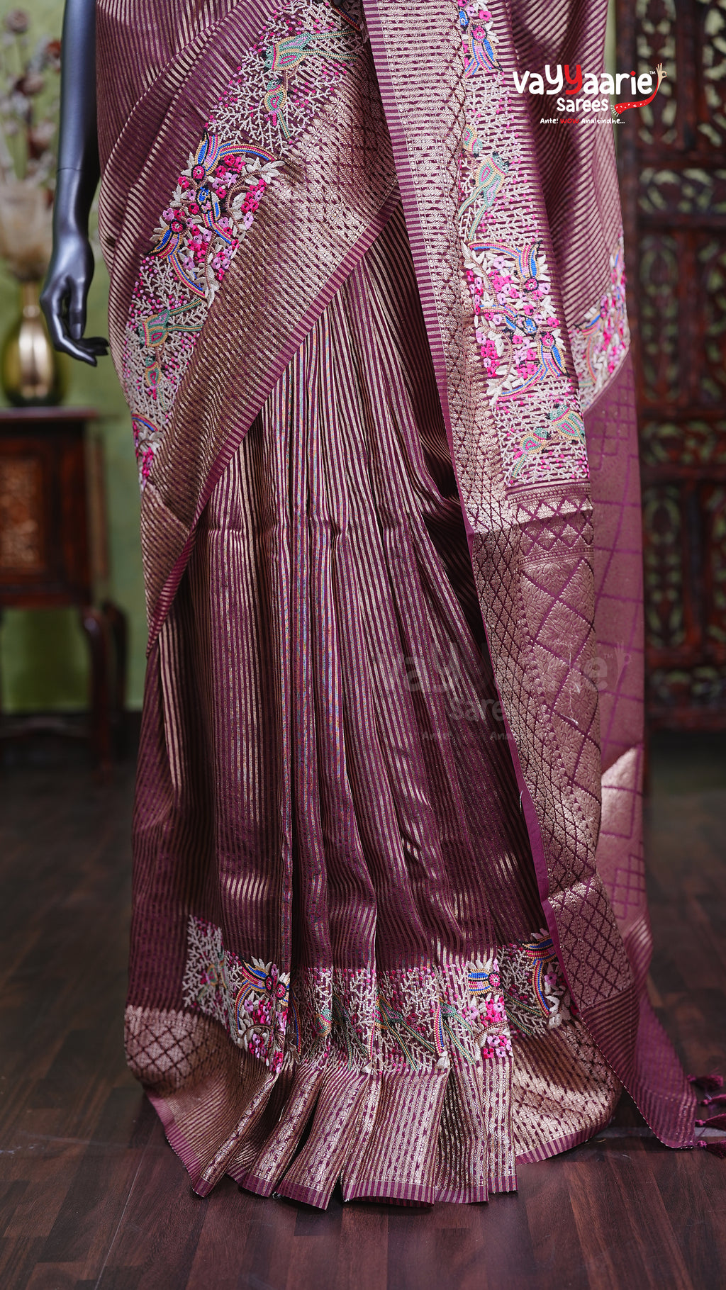 Wine Tissue Fancy Saree for Festive Wear