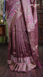 Wine Tissue Fancy Saree for Festive Wear