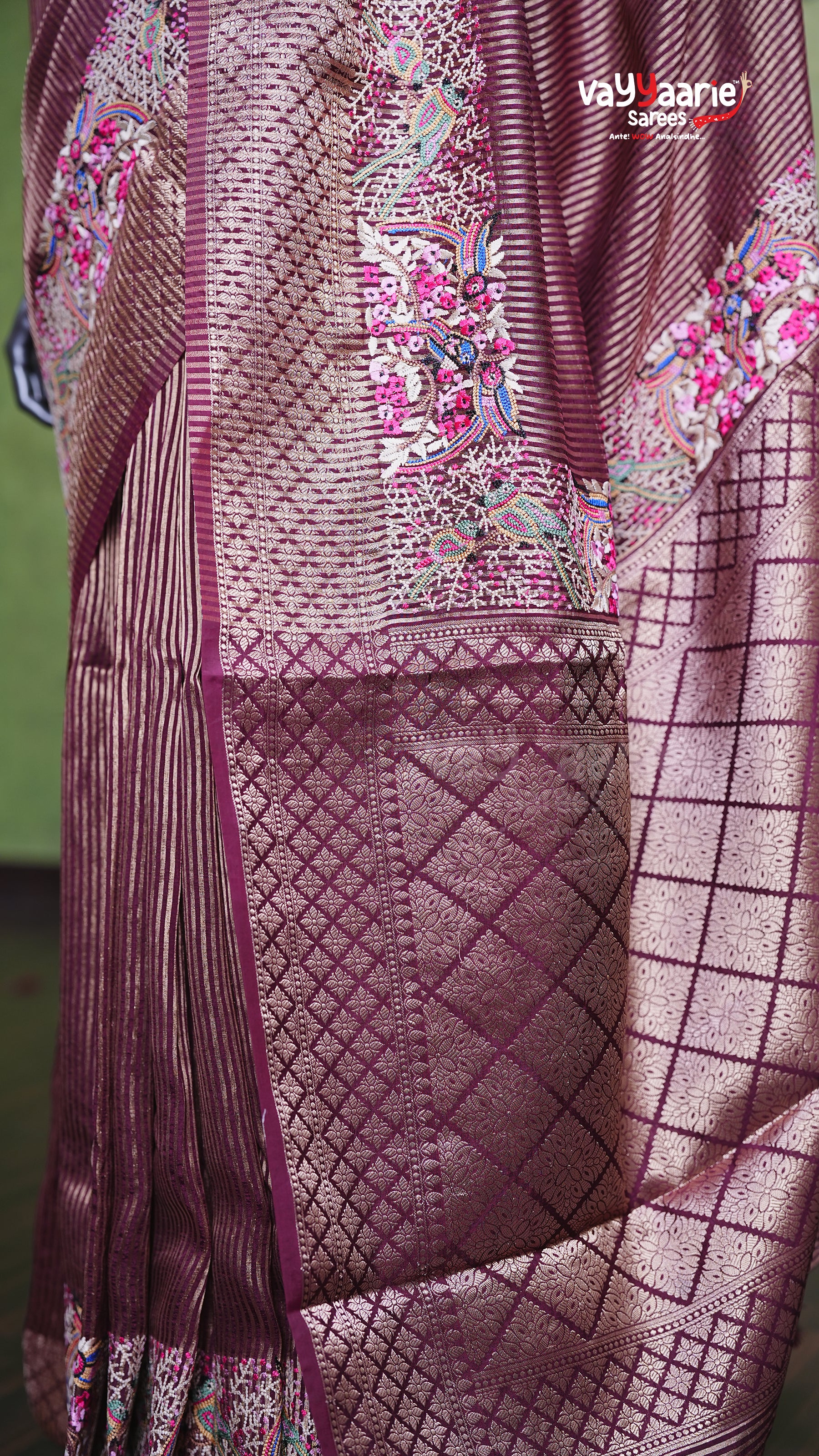 Wine Tissue Fancy Saree for Festive Wear
