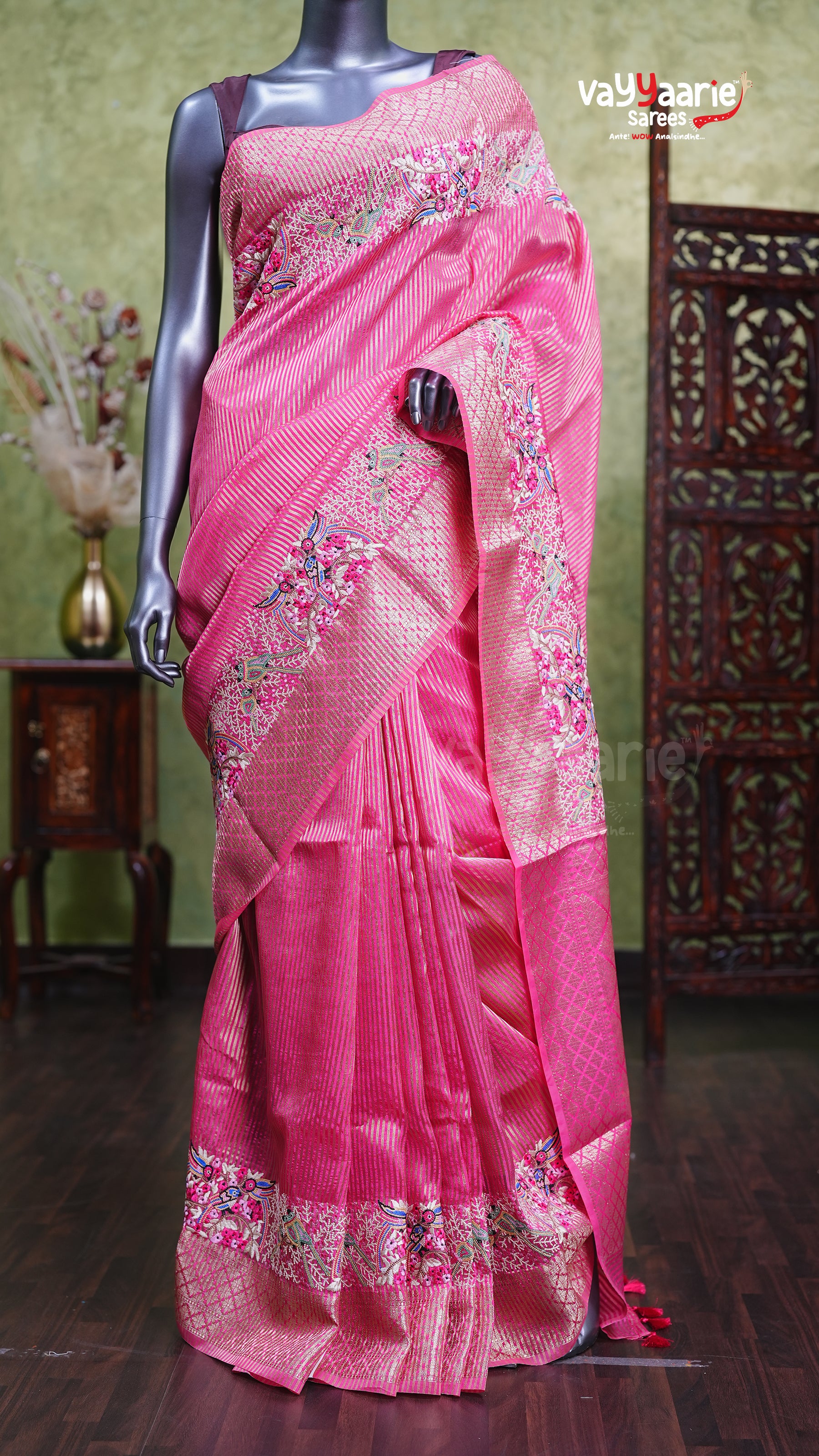 Pink Tissue Fancy Saree Stylish Collection