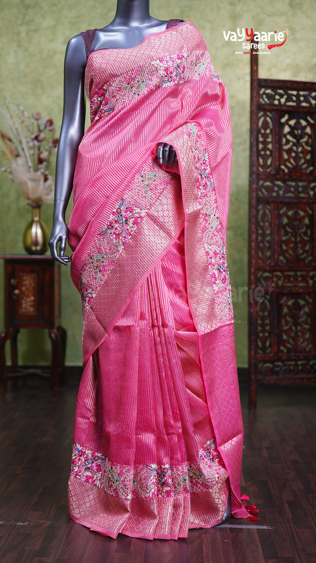 Pink Tissue Fancy Saree Stylish Collection Main Image
