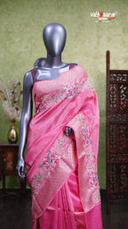 Pink Tissue Fancy Saree Stylish Collection