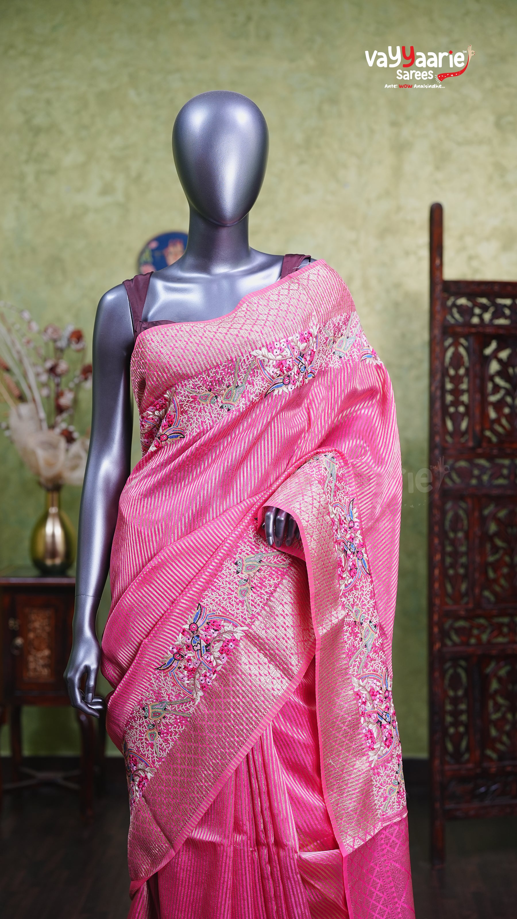 Pink Tissue Fancy Saree Stylish Collection