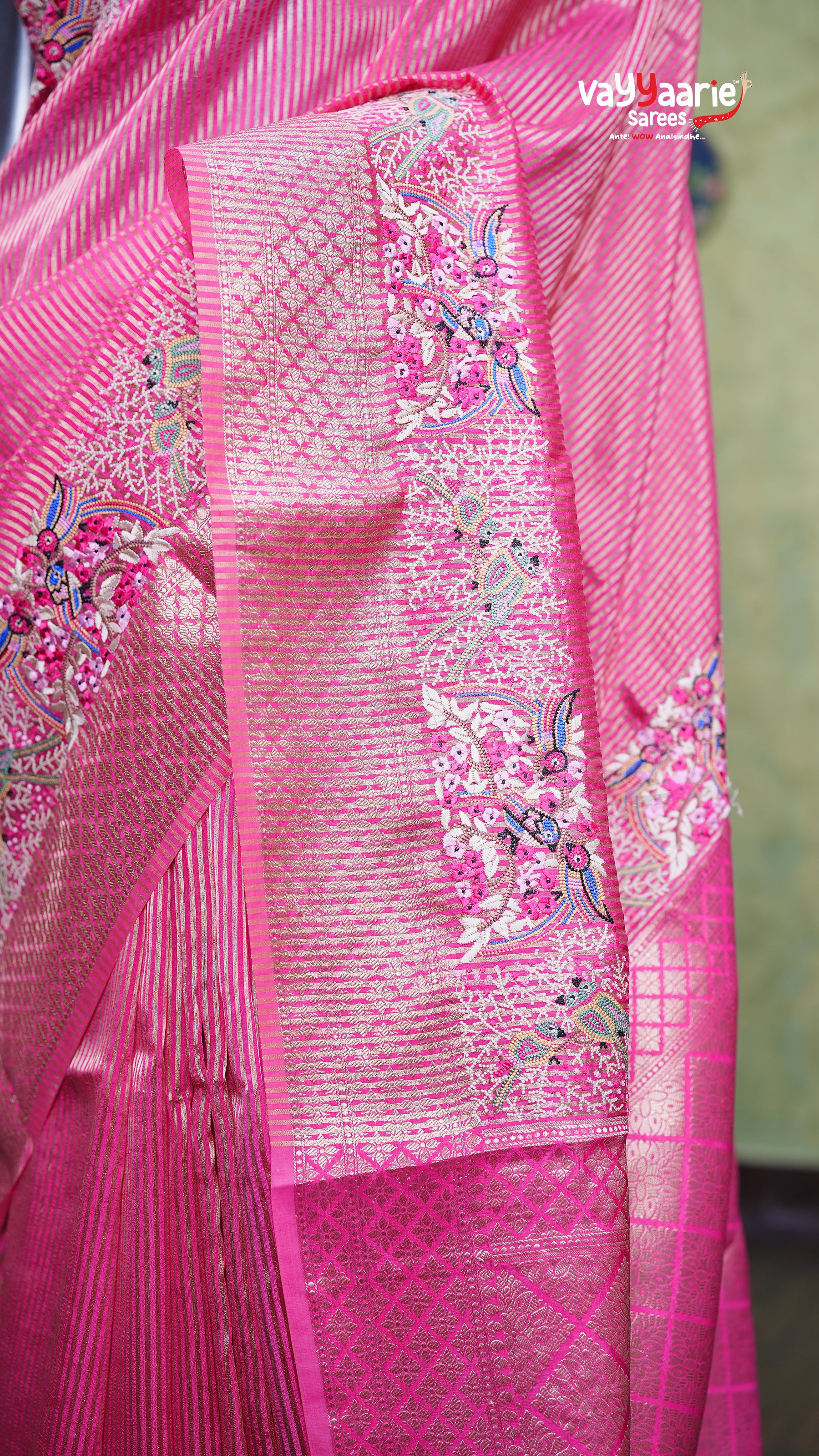 Pink Tissue Fancy Saree Stylish Collection
