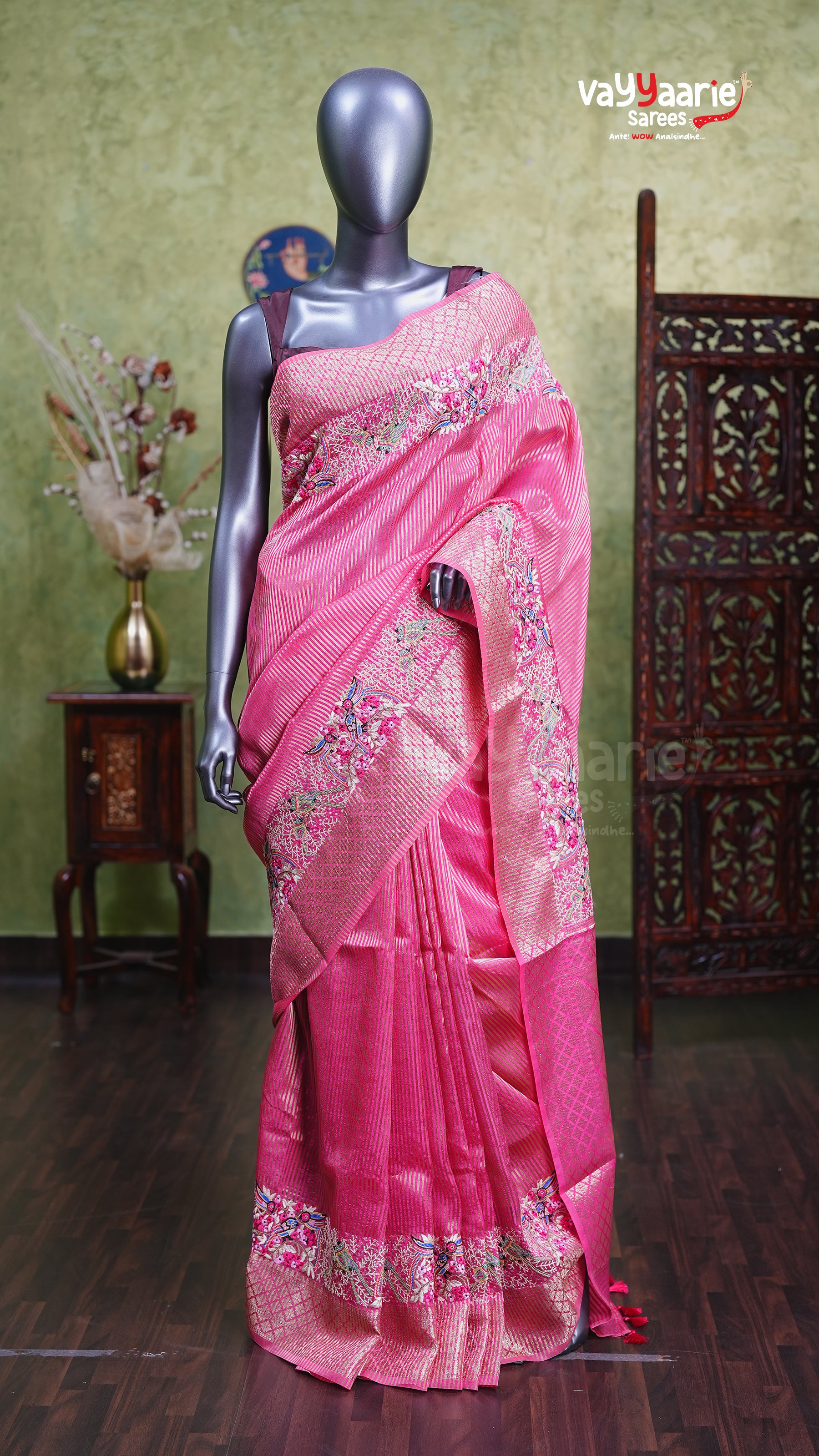 Pink Tissue Fancy Saree Stylish Collection