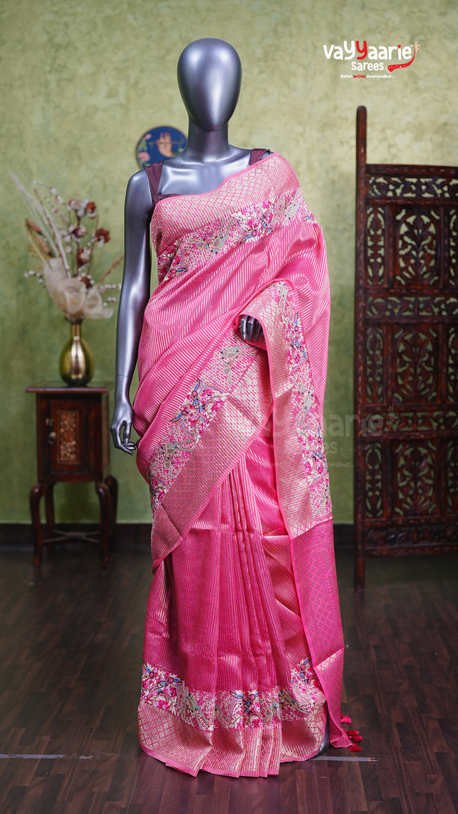 Pink Tissue Fancy Saree Stylish Collection Hover Image