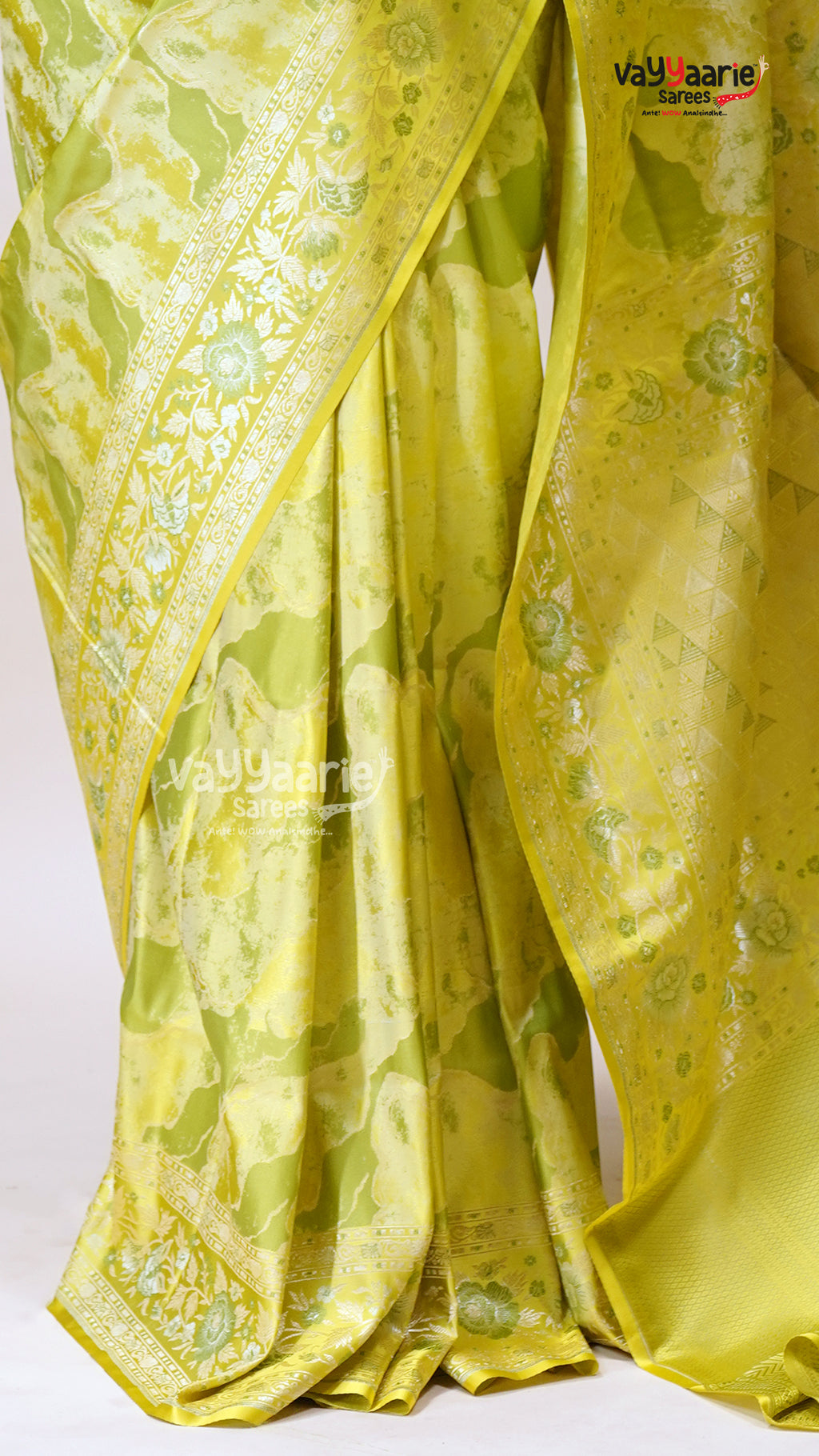 Parrot Green Khatan Saree for Traditions