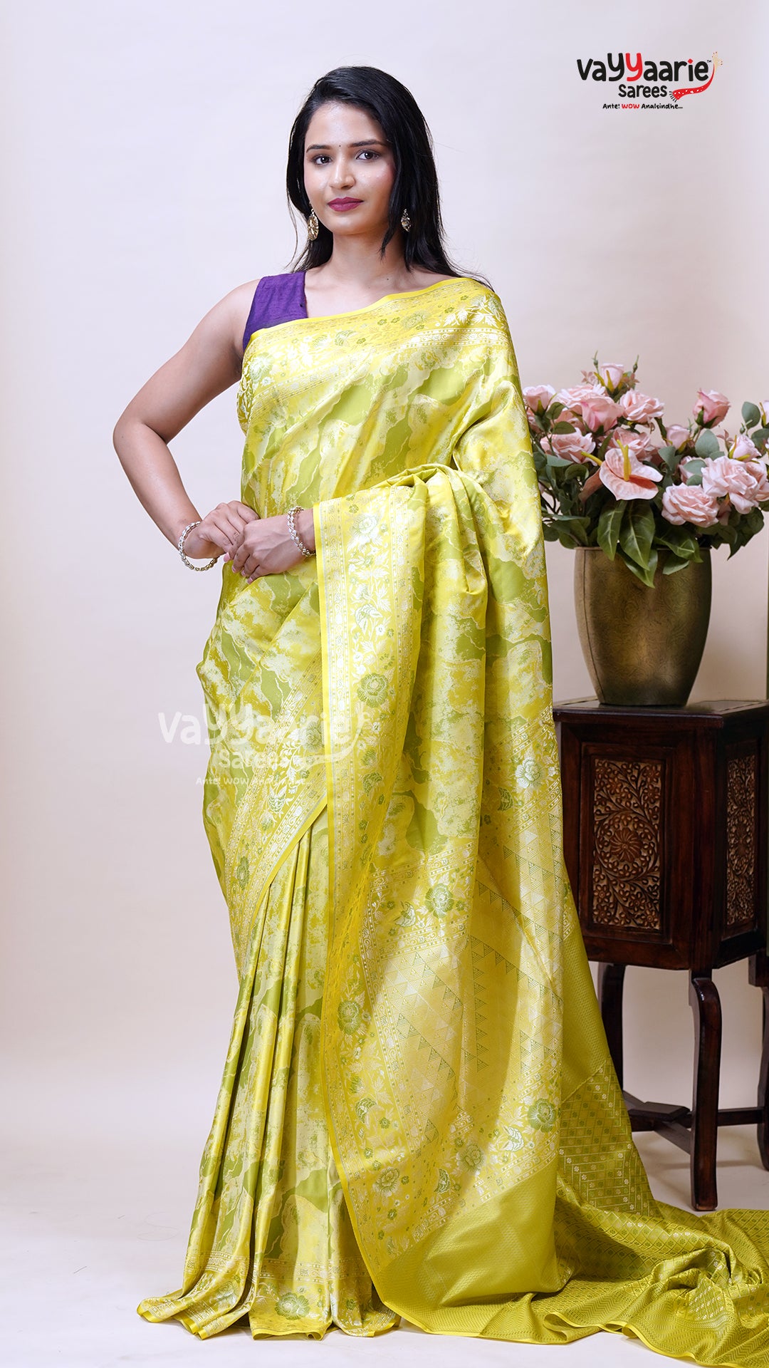 Parrot Green Khatan Saree for Traditions