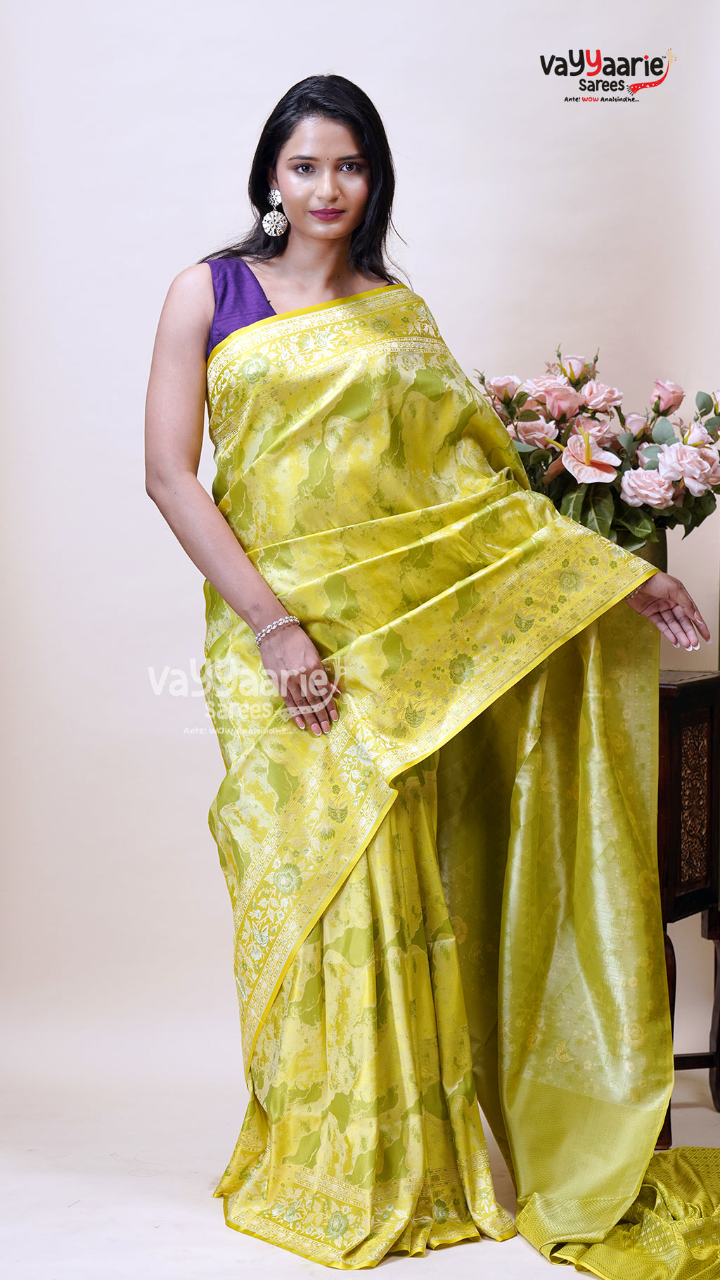 Parrot Green Khatan Saree for Traditions