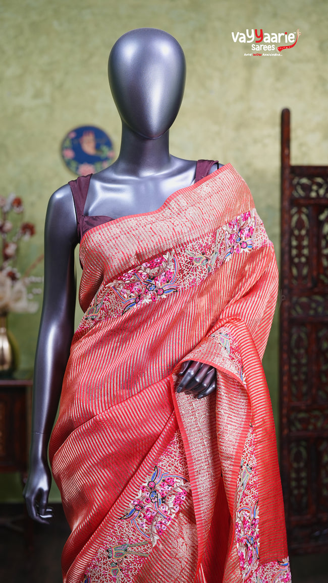 Red Tissue Fancy Saree for Festive Occasions Main Image