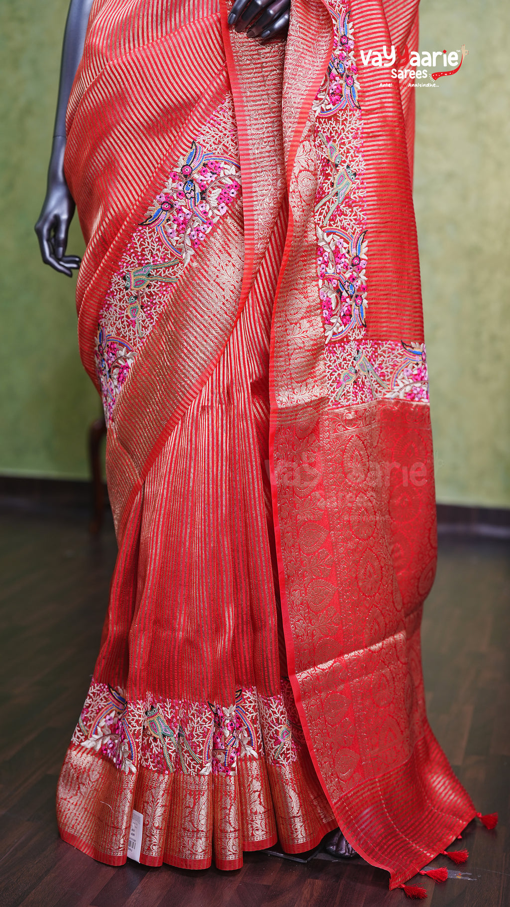 Red Tissue Fancy Saree for Festive Occasions