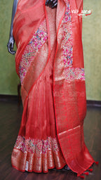 Red Tissue Fancy Saree for Festive Occasions