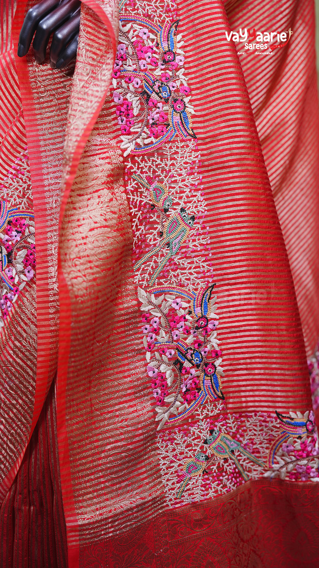 Red Tissue Fancy Saree for Festive Occasions
