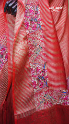 Red Tissue Fancy Saree for Festive Occasions