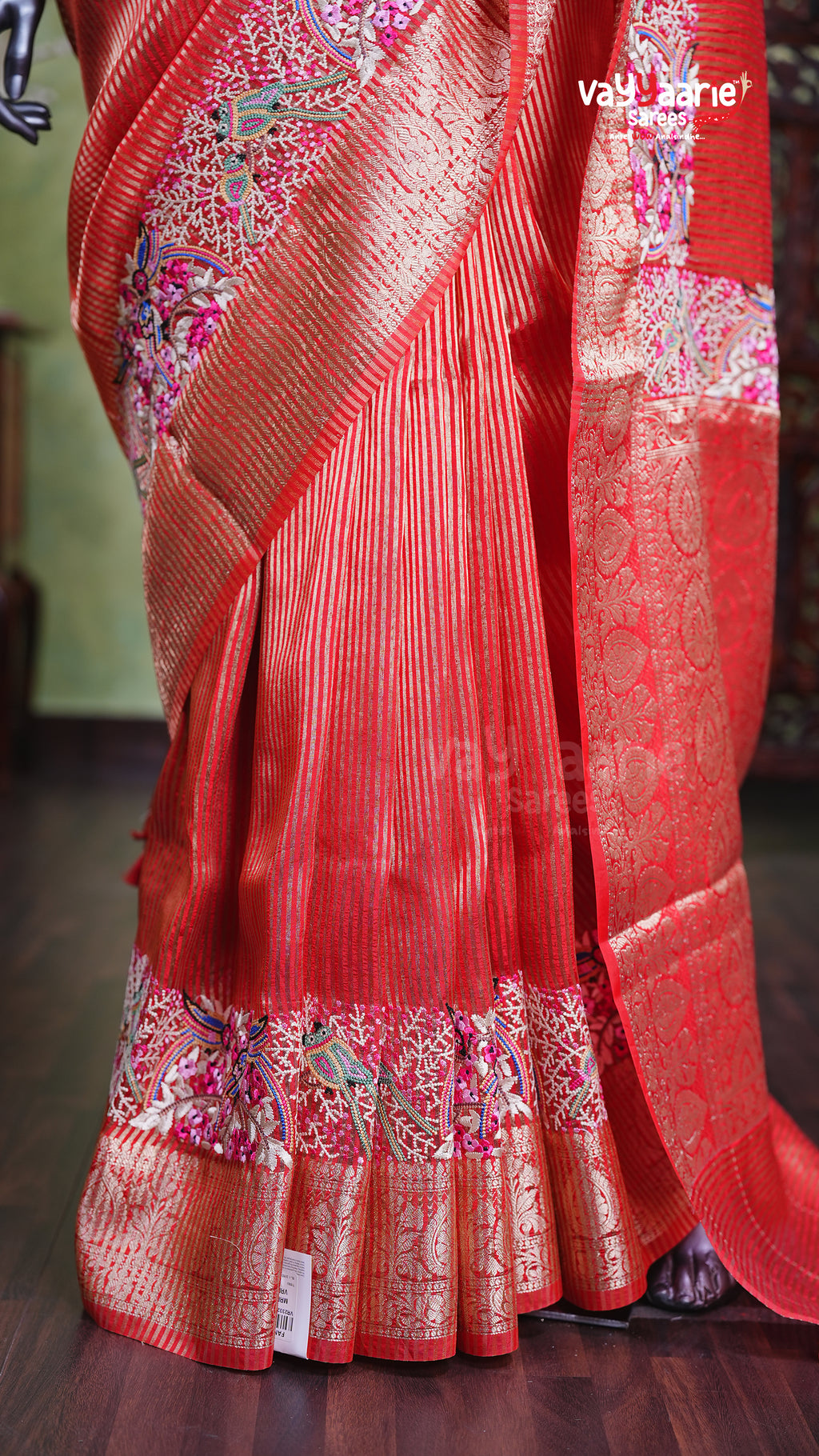 Red Tissue Fancy Saree for Festive Occasions