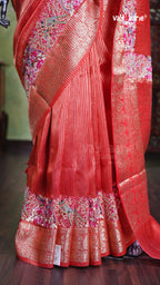 Red Tissue Fancy Saree for Festive Occasions