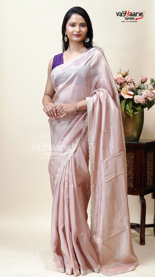 Peach Organza Designer Saree for Day Events Hover Image