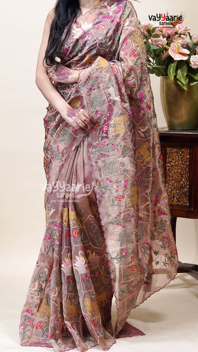 Onion Pink Tissue Saree for Party Looks Main Image