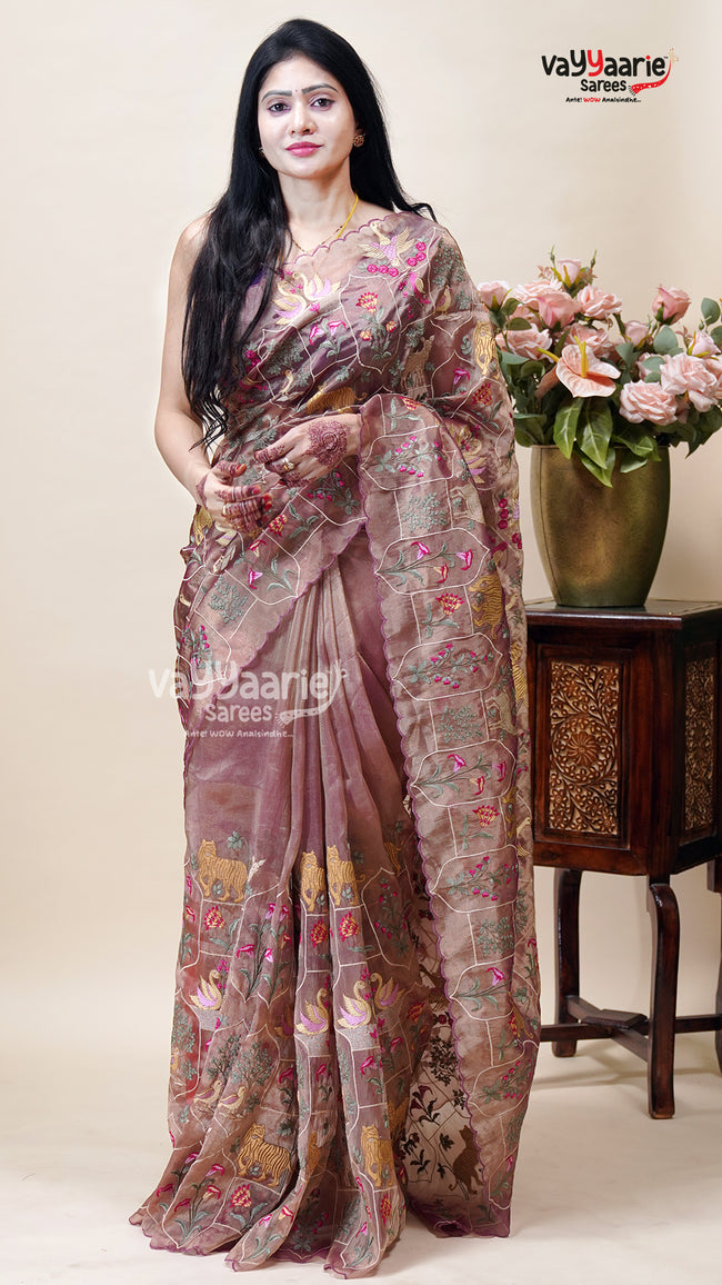 Onion Pink Tissue Saree for Party Looks Hover Image