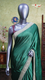 Green Satin Designer Saree Smooth Finish