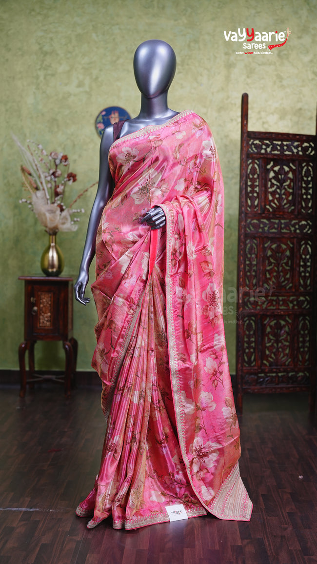 Pink Tissue Designer Saree for Festive Look Hover Image