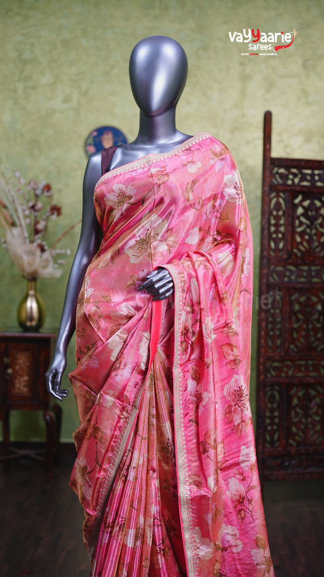 Pink Tissue Designer Saree for Festive Look Main Image