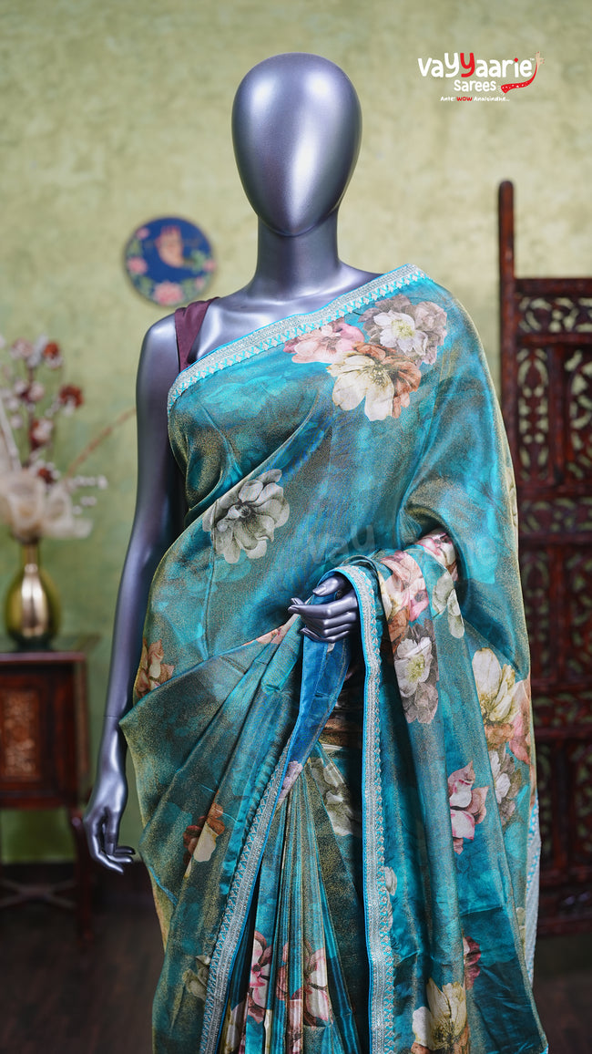 Rama Green Tissue Designer Saree Style Main Image