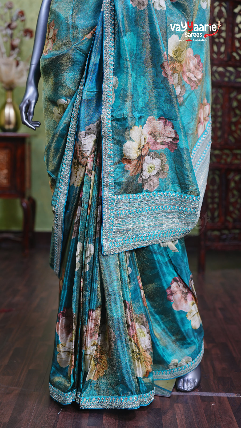 Rama Green Tissue Designer Saree Style