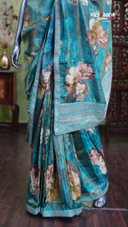 Rama Green Tissue Designer Saree Style