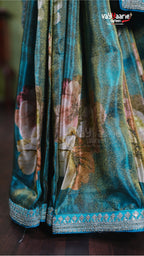 Rama Green Tissue Designer Saree Style