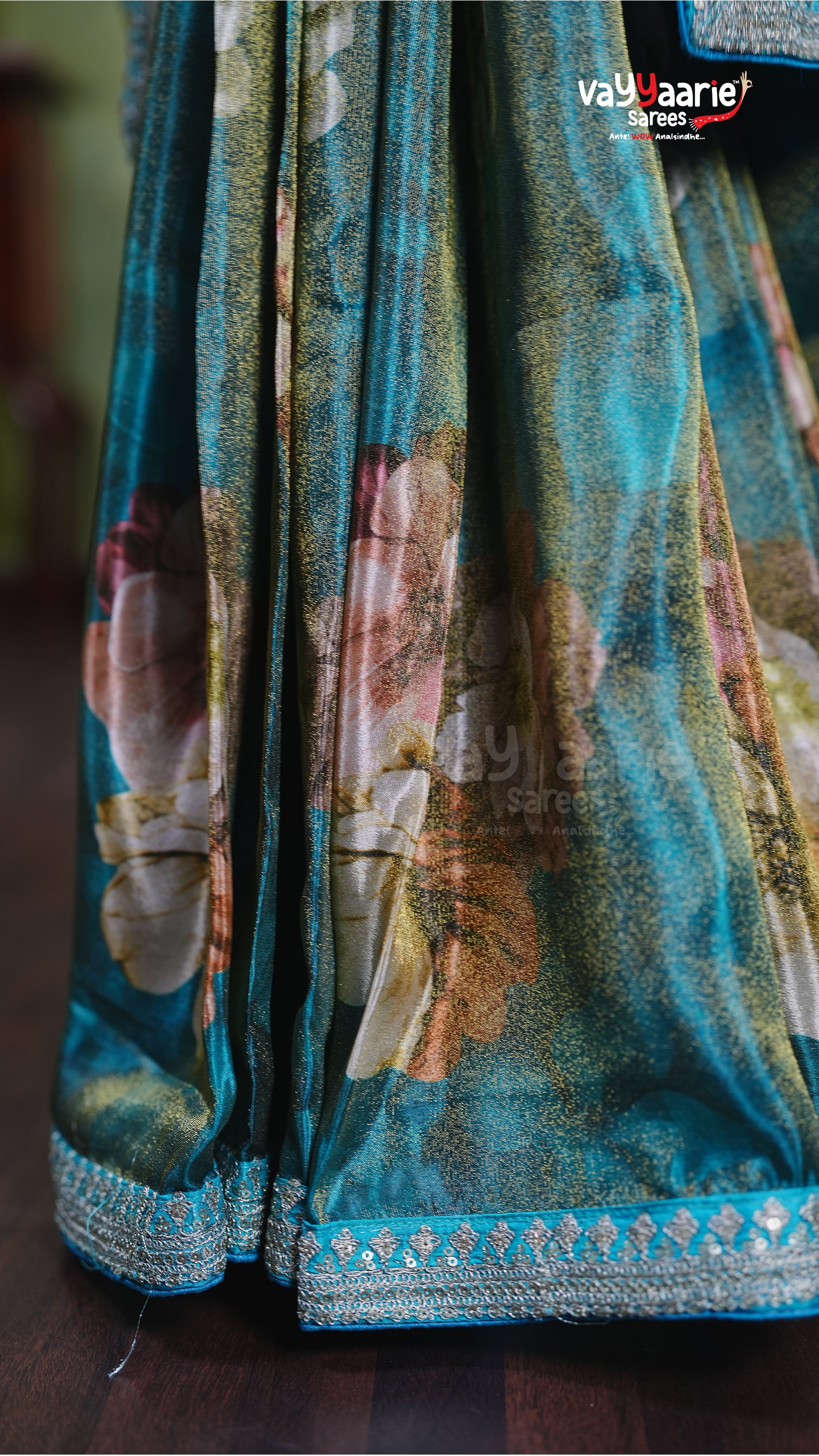 Rama Green Tissue Designer Saree Style