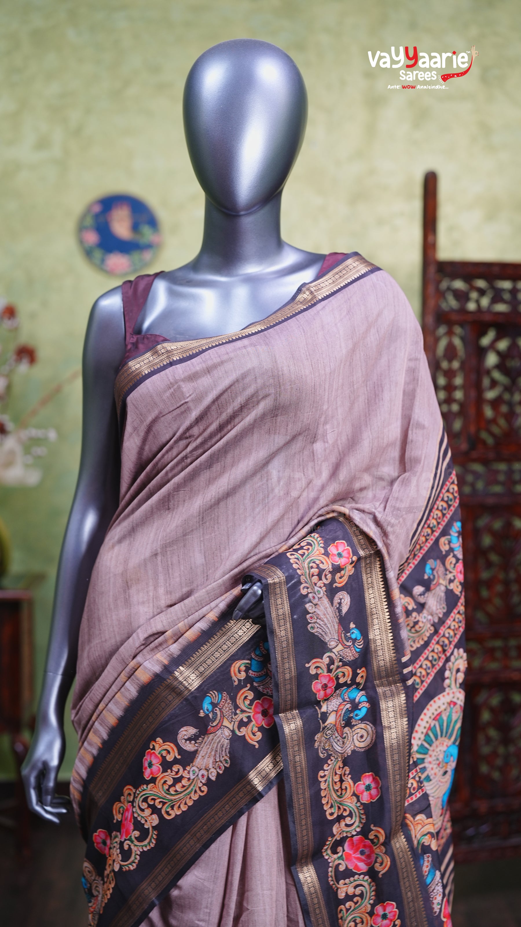 Chikoo Chanderi Silk Handloom Saree Style